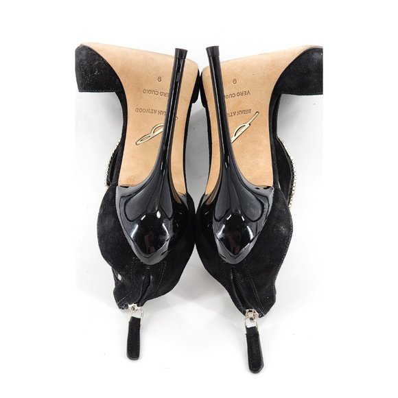 B BRIAN ATWOOD BFLORETO Suede Crystal Embellished Sandals T-Strap Black - Picture 11 of 14